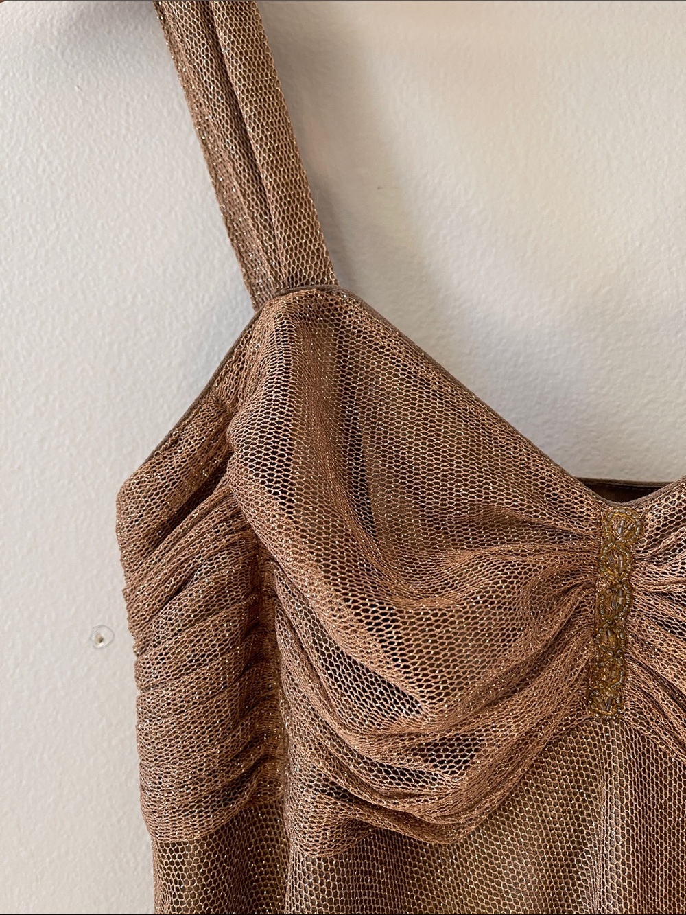 Y2K Brown Shimmer Lurex Metallic A-Line Dress - Picture 3 of 14